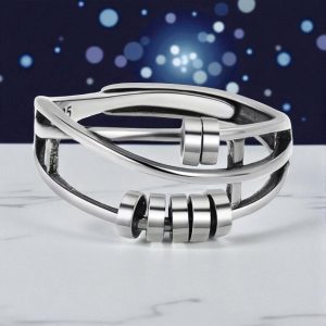 Light Luxury 925 Sterling Silver Fidget Anxiety Release Rotating Beads Finger Ring Women Rings Adjustable