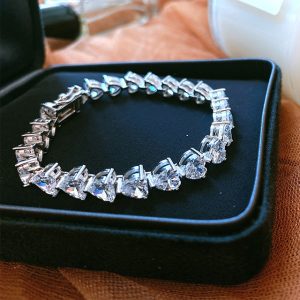 Luxury Bracelet 925 Sterling Silver Heart Tennis Bracelet CZ Heart Bracelet for Woman