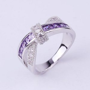 925 Sterling Silver ring Vintage Style with Purple Crystals