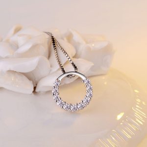 925 Sterling Silver Circle Pendant Necklace Geometric Cubic Zirconia Hollow Ring Pendant Necklace