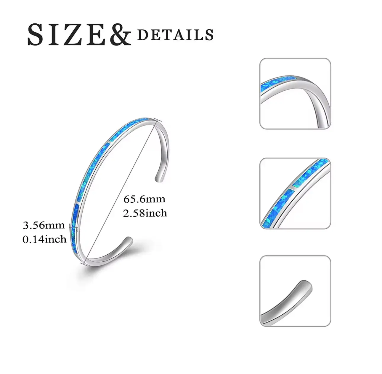 Fine Jewelry 925 Sterling Silver High Quality Clear and Blue Opal Cuff Bracelets Open Bangle - Image 3