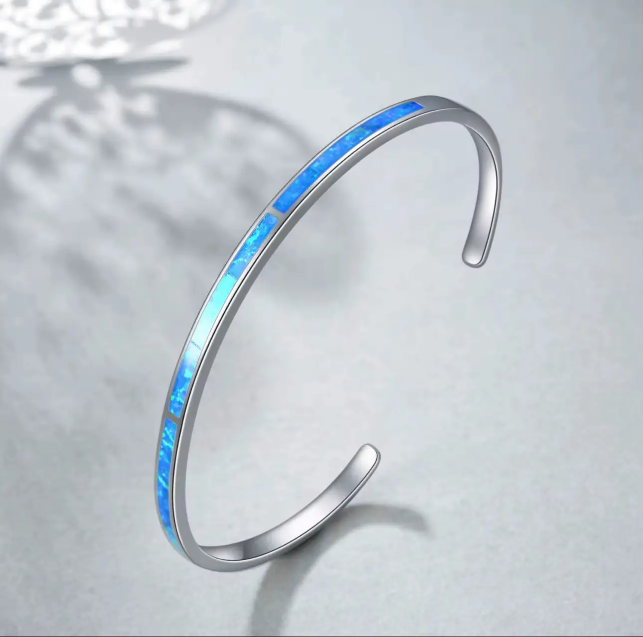 Fine Jewelry 925 Sterling Silver High Quality Clear and Blue Opal Cuff Bracelets Open Bangle - Image 13