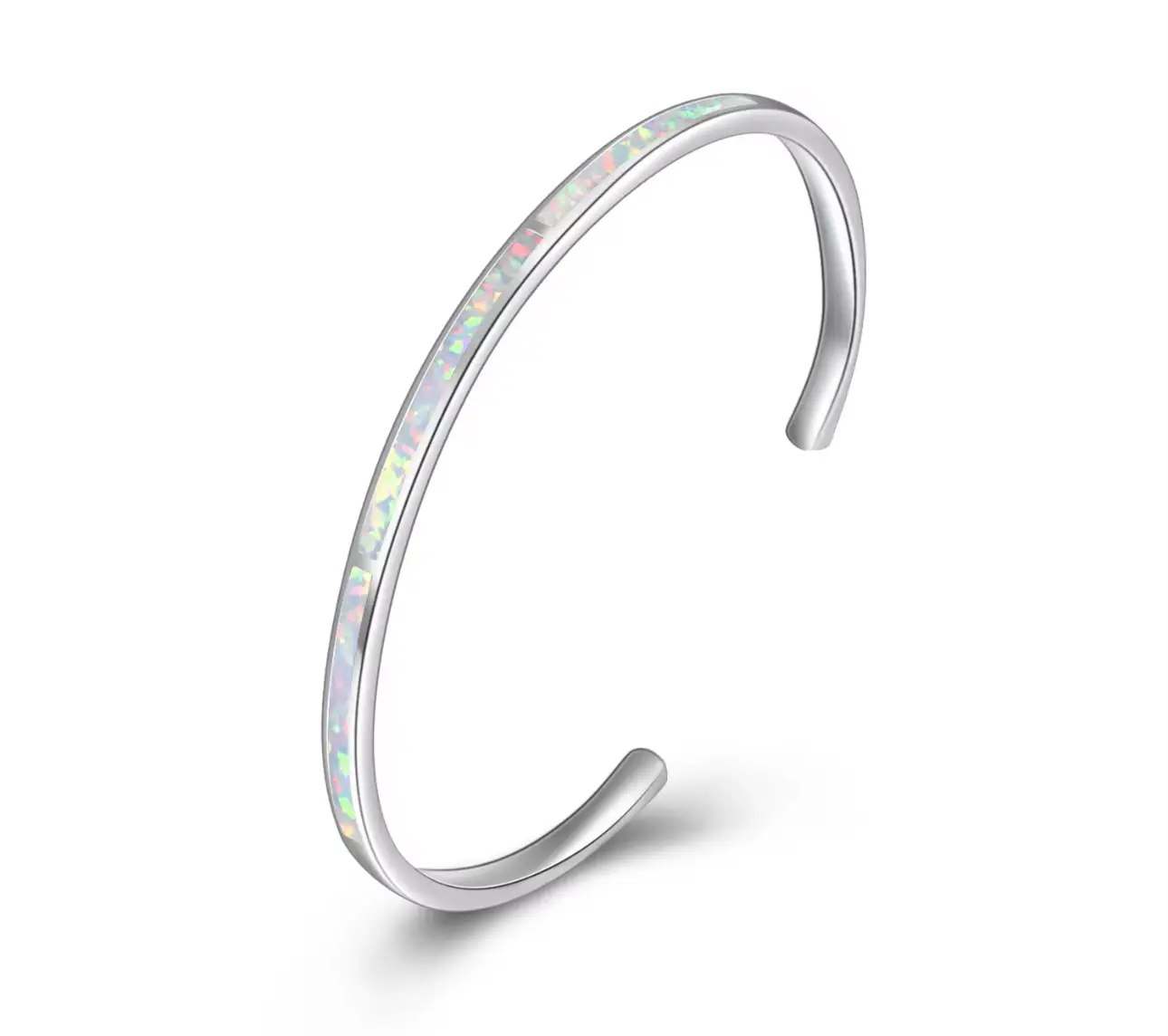 Fine Jewelry 925 Sterling Silver High Quality Clear and Blue Opal Cuff Bracelets Open Bangle - Image 14