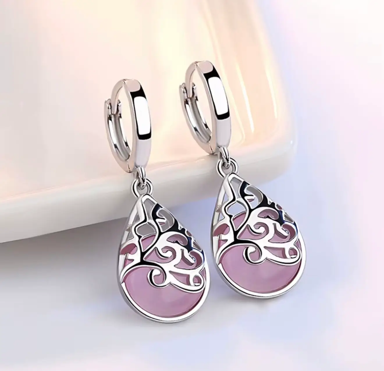 Opal Stone Flower Stud Earrings, meticulously crafted from high-quality 925 sterling silver - Image 12