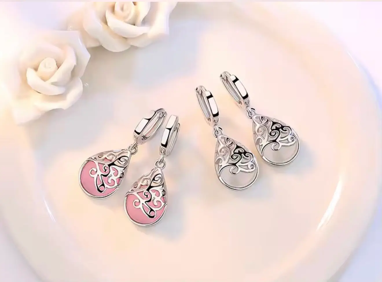 Opal Stone Flower Stud Earrings, meticulously crafted from high-quality 925 sterling silver - Image 10
