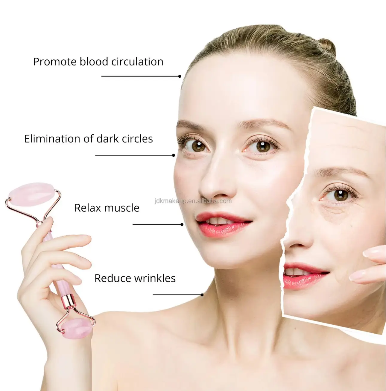 Natural Rose Quarts and White Jade Double Head Massage Roller for Face Beauty - Image 13
