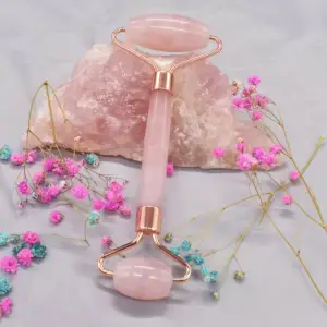 Natural Rose Quarts and White Jade Double Head Massage Roller for Face Beauty