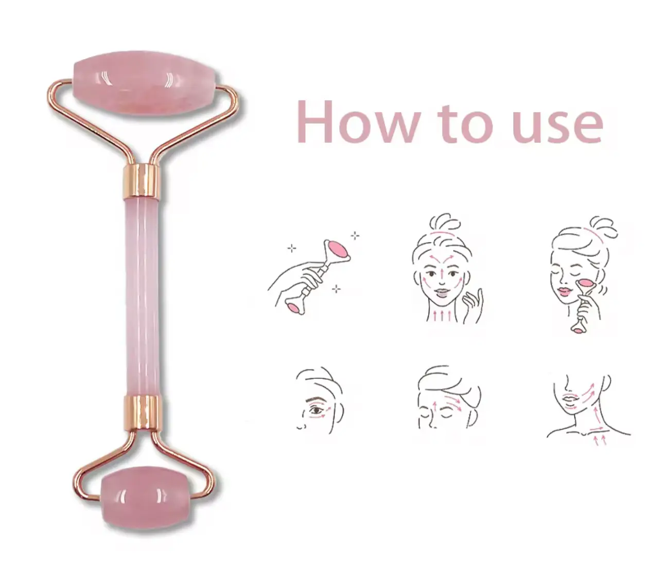 Natural Rose Quarts and White Jade Double Head Massage Roller for Face Beauty - Image 5