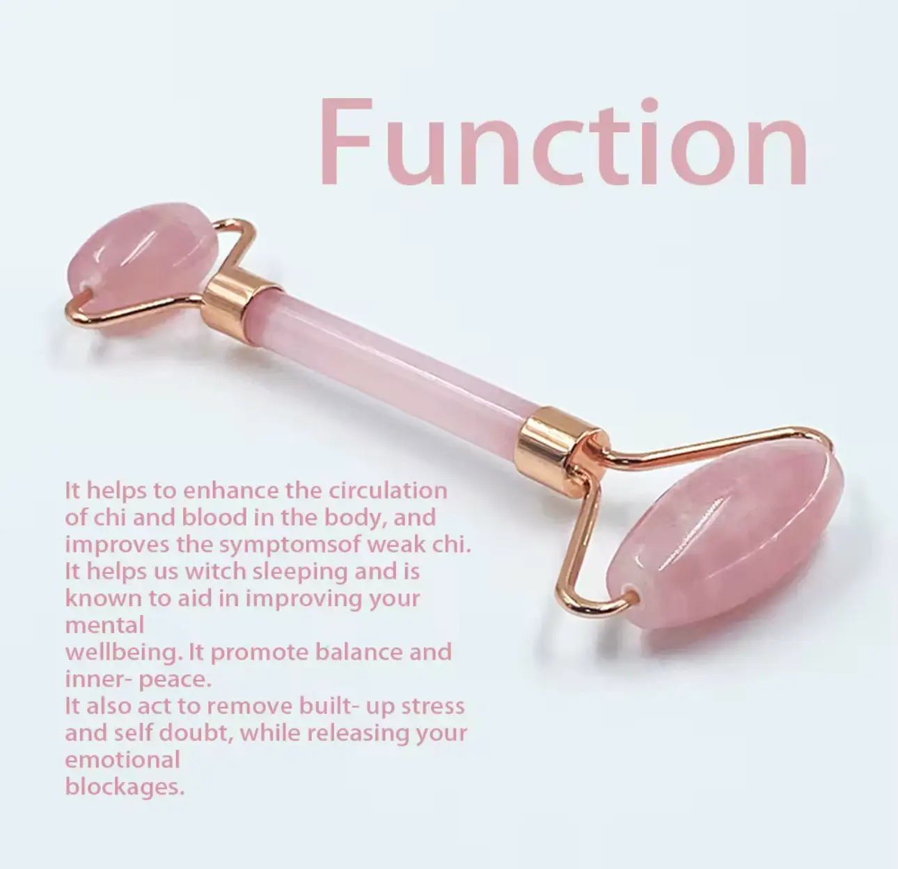 Natural Rose Quarts and White Jade Double Head Massage Roller for Face Beauty - Image 8