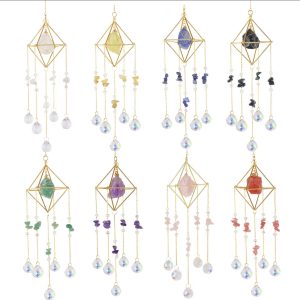 Double Pointed Crystal Column Suncatcher air Frame Wind Chime Pendants Crystal Green and Purple only Decor Sun Catcher