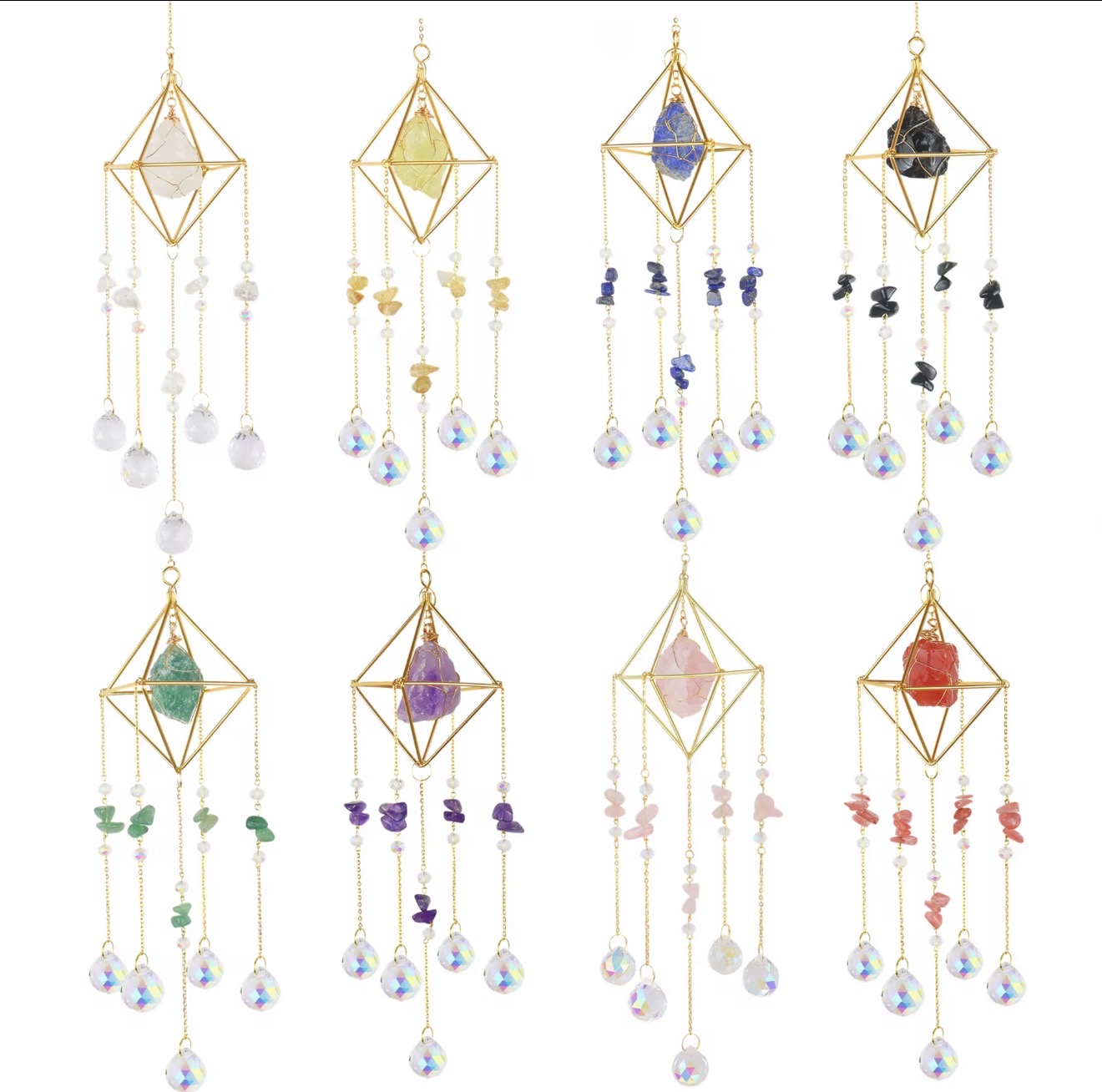 Double Pointed Crystal Column Suncatcher air Frame Wind Chime Pendants Crystal Green and Purple only Decor Sun Catcher