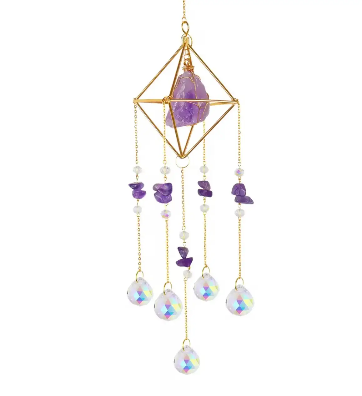 Double Pointed Crystal Column Suncatcher air Frame Wind Chime Pendants Crystal Green and Purple only Decor Sun Catcher - Image 4