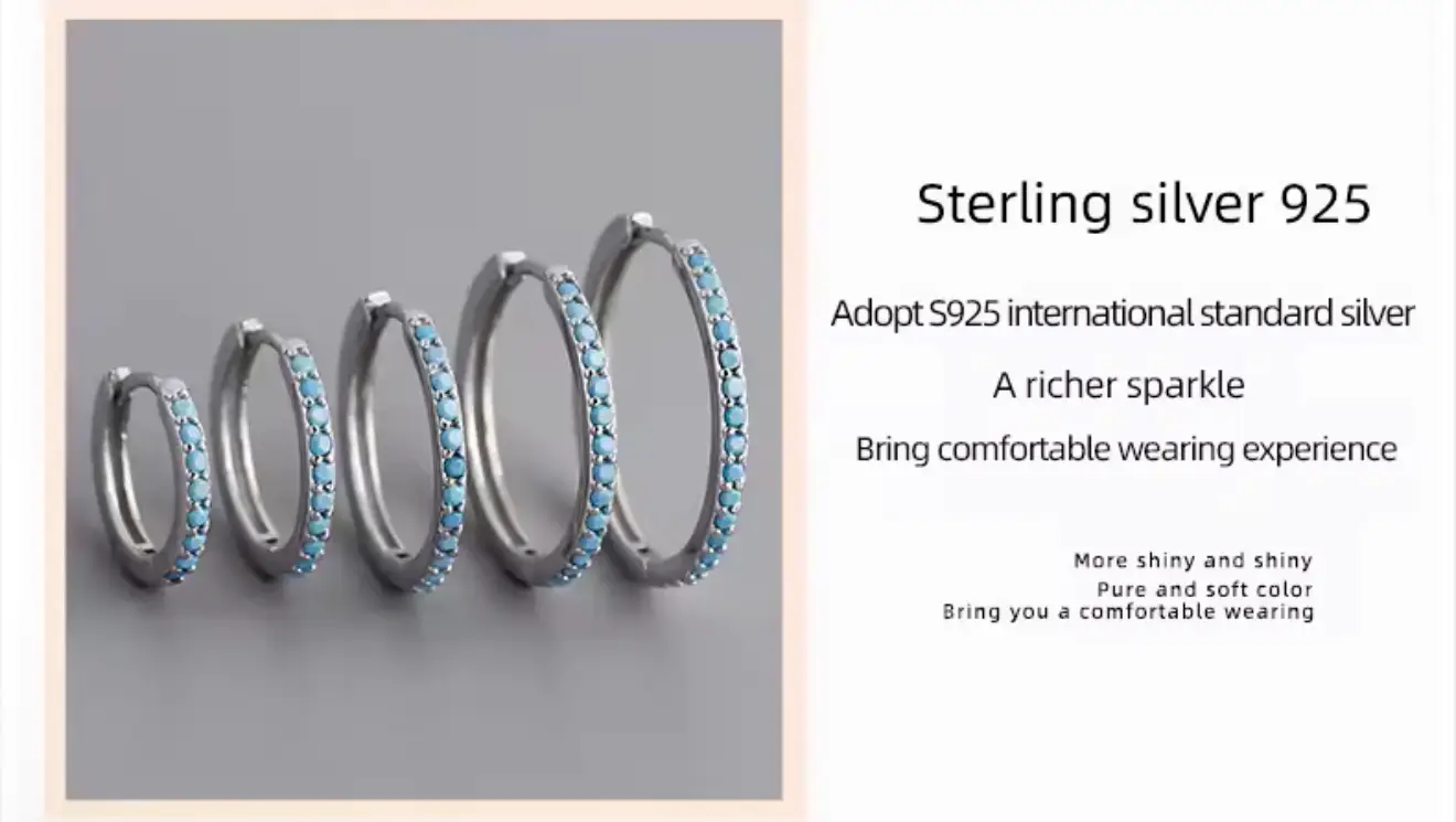 925 Sterling Silver Simple Round Different Size Turquoise Zircon (Copy) - Image 10