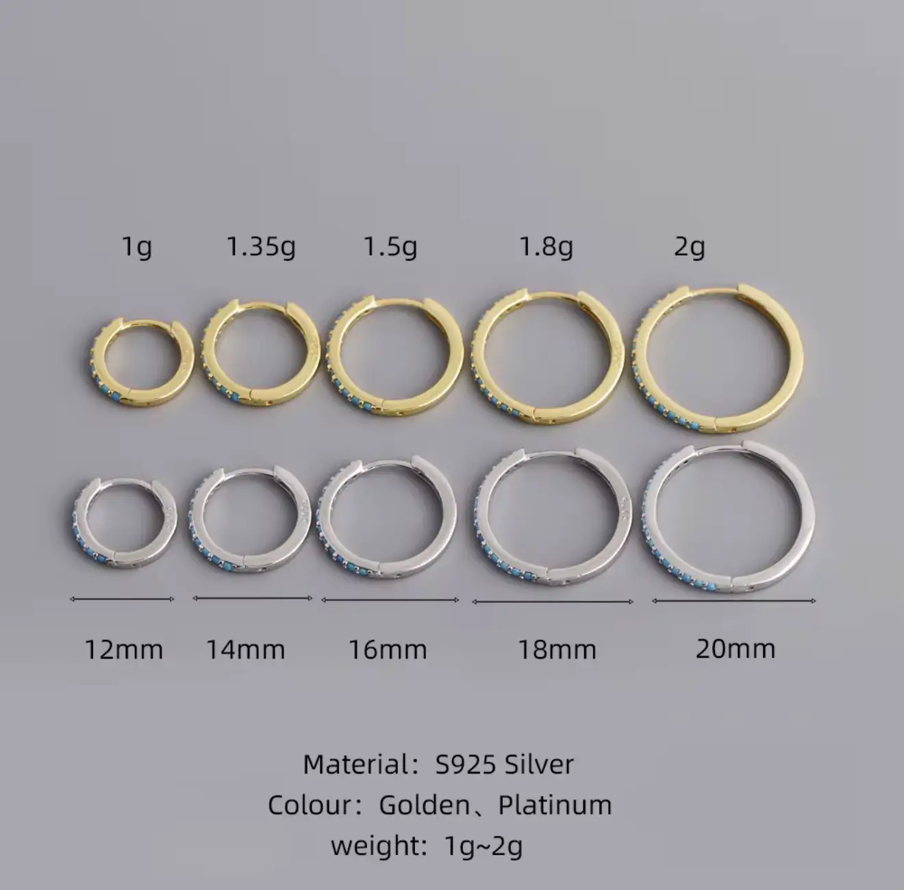 925 Sterling Silver Simple Round Different Size Turquoise Zircon (Copy) - Image 9