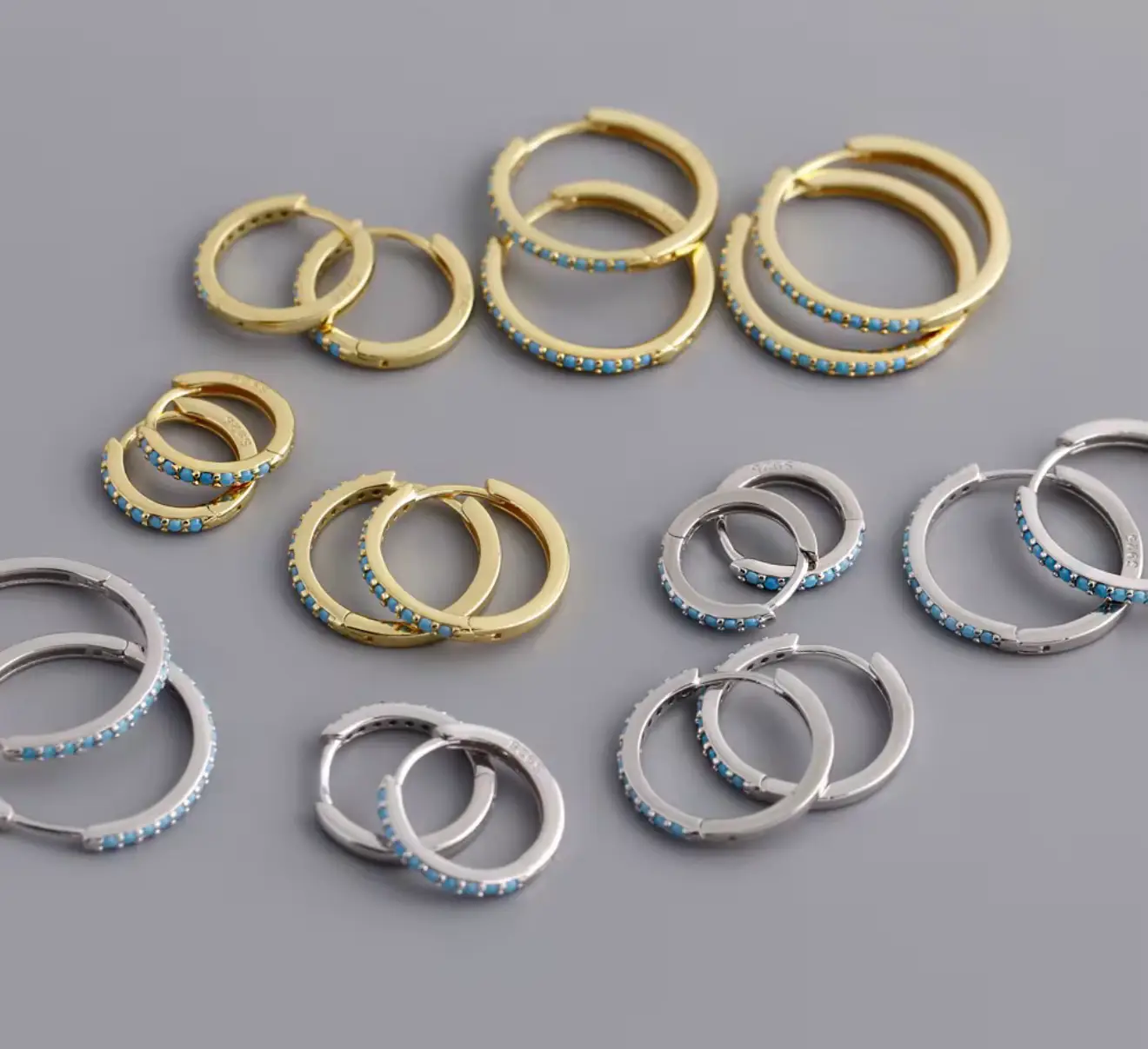 925 Sterling Silver Simple Round Different Size Turquoise Zircon (Copy) - Image 8
