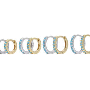 925 Sterling Silver Simple Round Different Size Turquoise Zircon