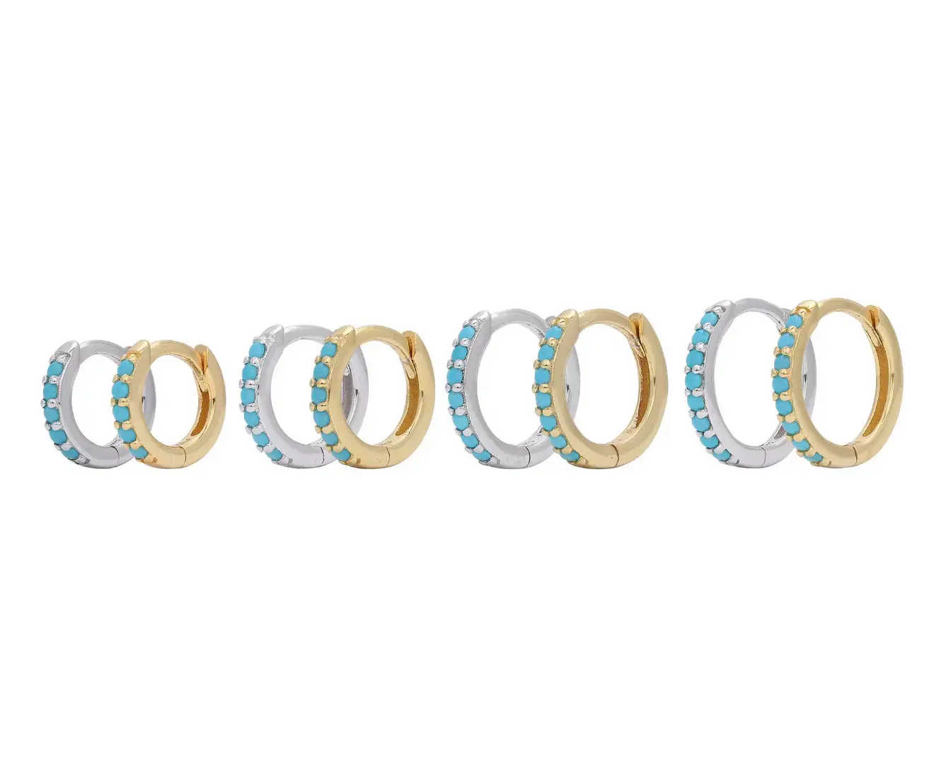 925 Sterling Silver Simple Round Different Size Turquoise Zircon