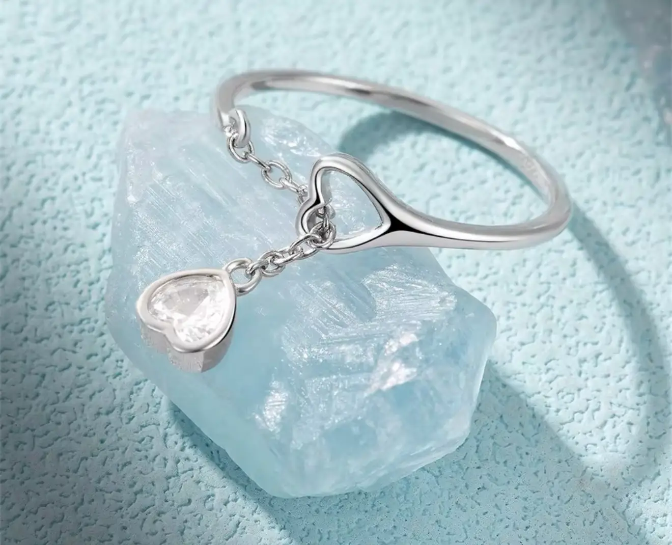 S925 Sterling Silver Adjustable Chain Ring with Heart Design - Image 7