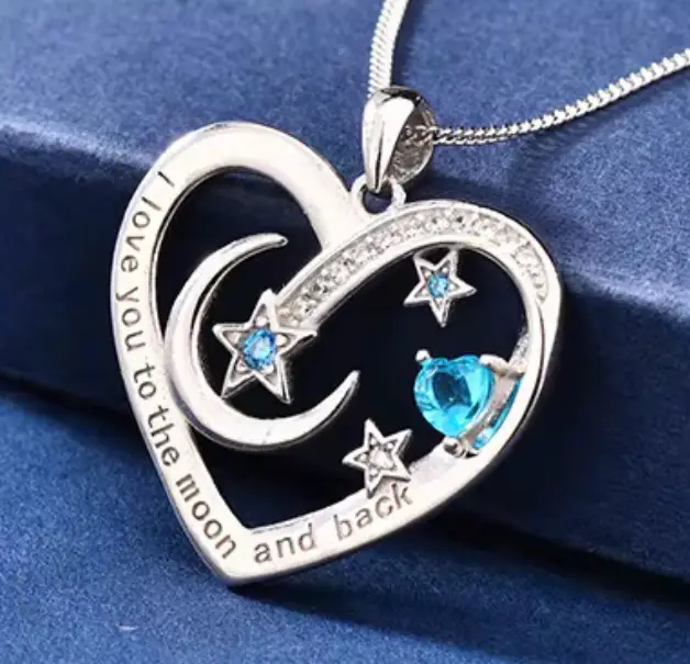 925 Sterling Silver Necklace I Love You to the Moon and Back Zirconia Heart Pendant - Image 10