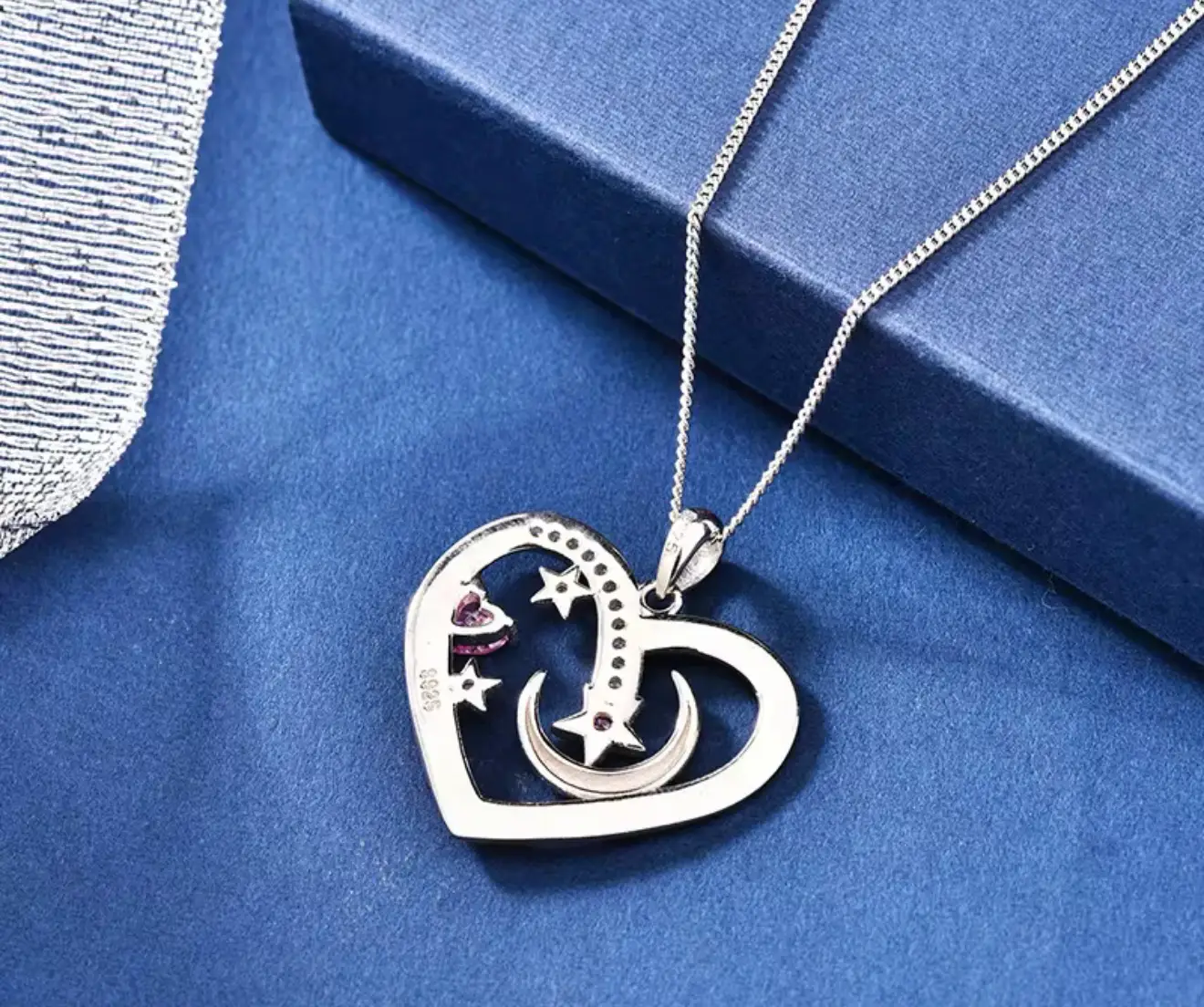 925 Sterling Silver Necklace I Love You to the Moon and Back Zirconia Heart Pendant - Image 9