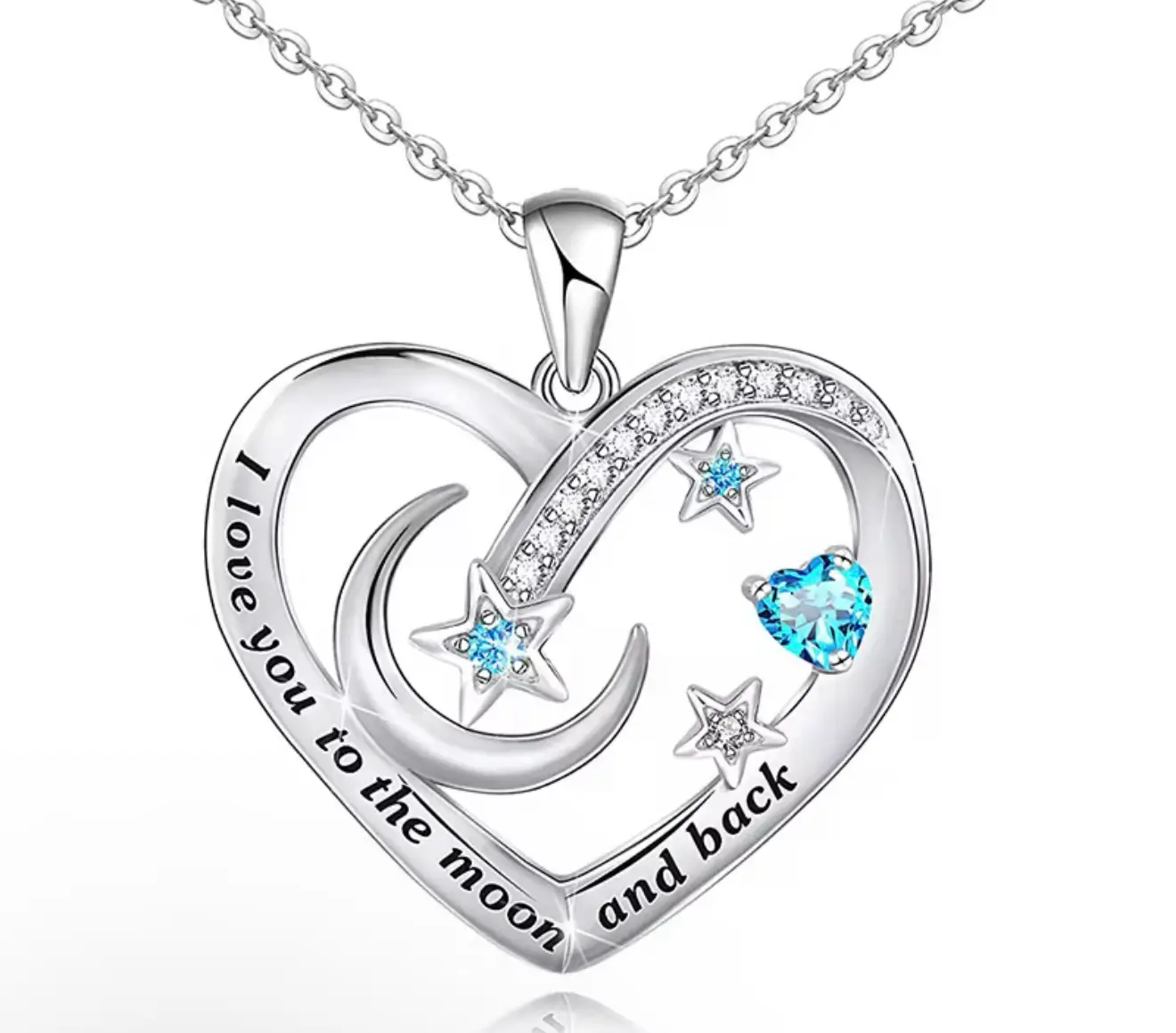 925 Sterling Silver Necklace I Love You to the Moon and Back Zirconia Heart Pendant - Image 8