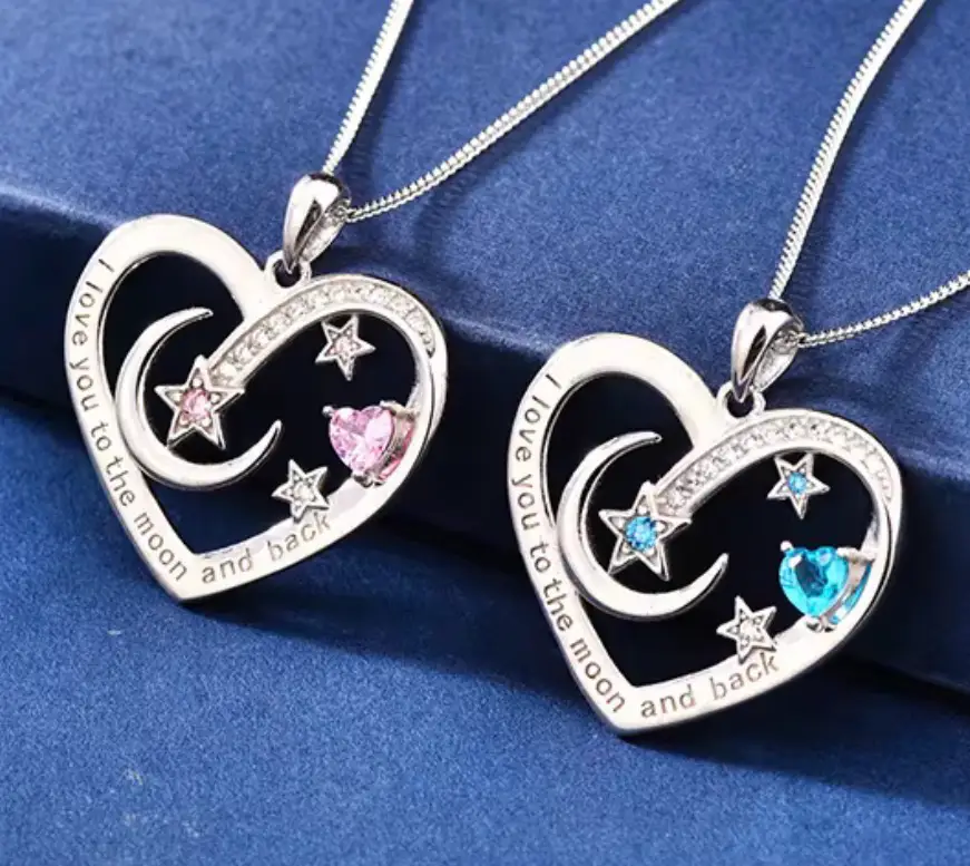925 Sterling Silver Necklace I Love You to the Moon and Back Zirconia Heart Pendant - Image 11
