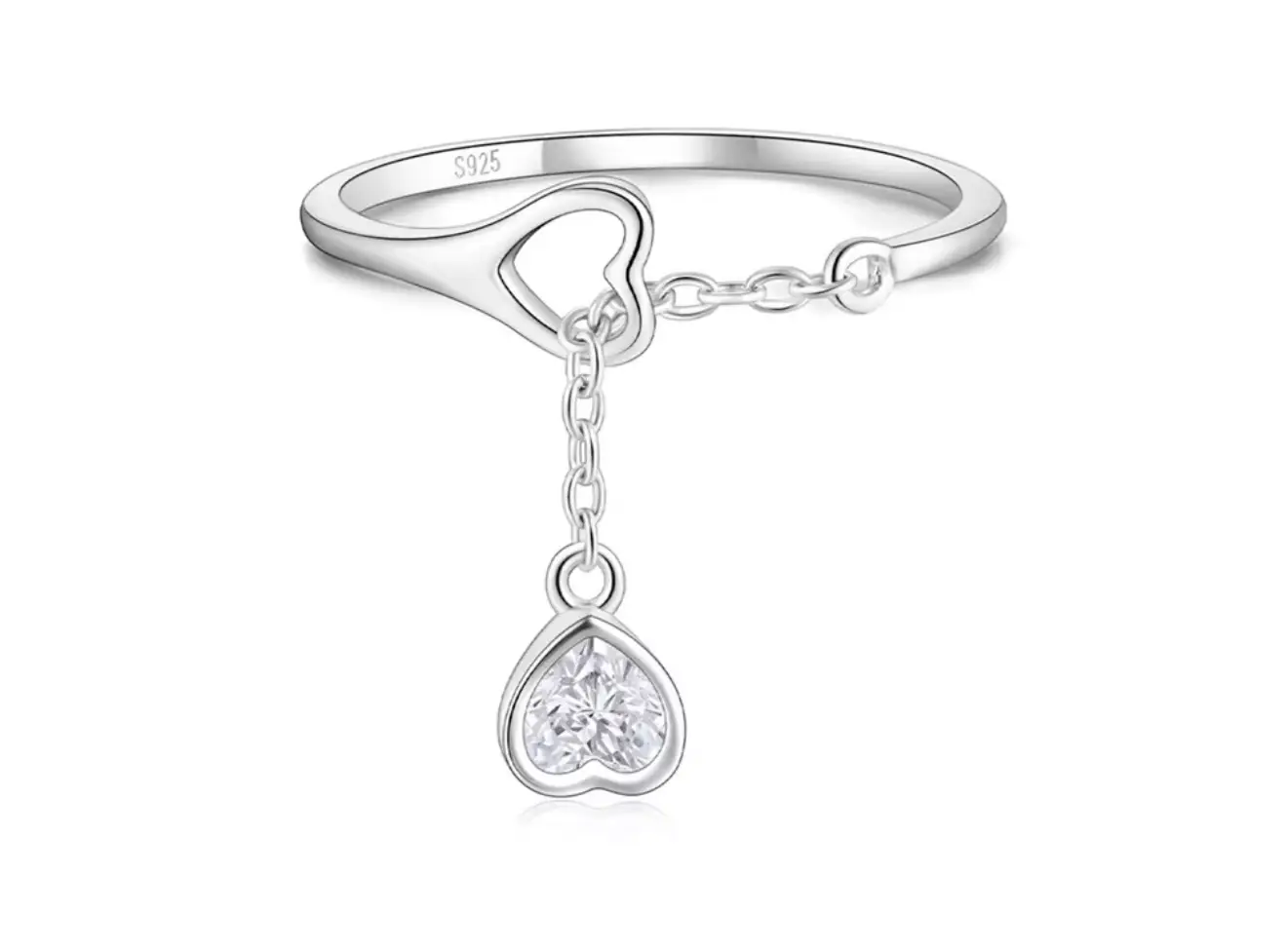 S925 Sterling Silver Adjustable Chain Ring with Heart Design - Image 10