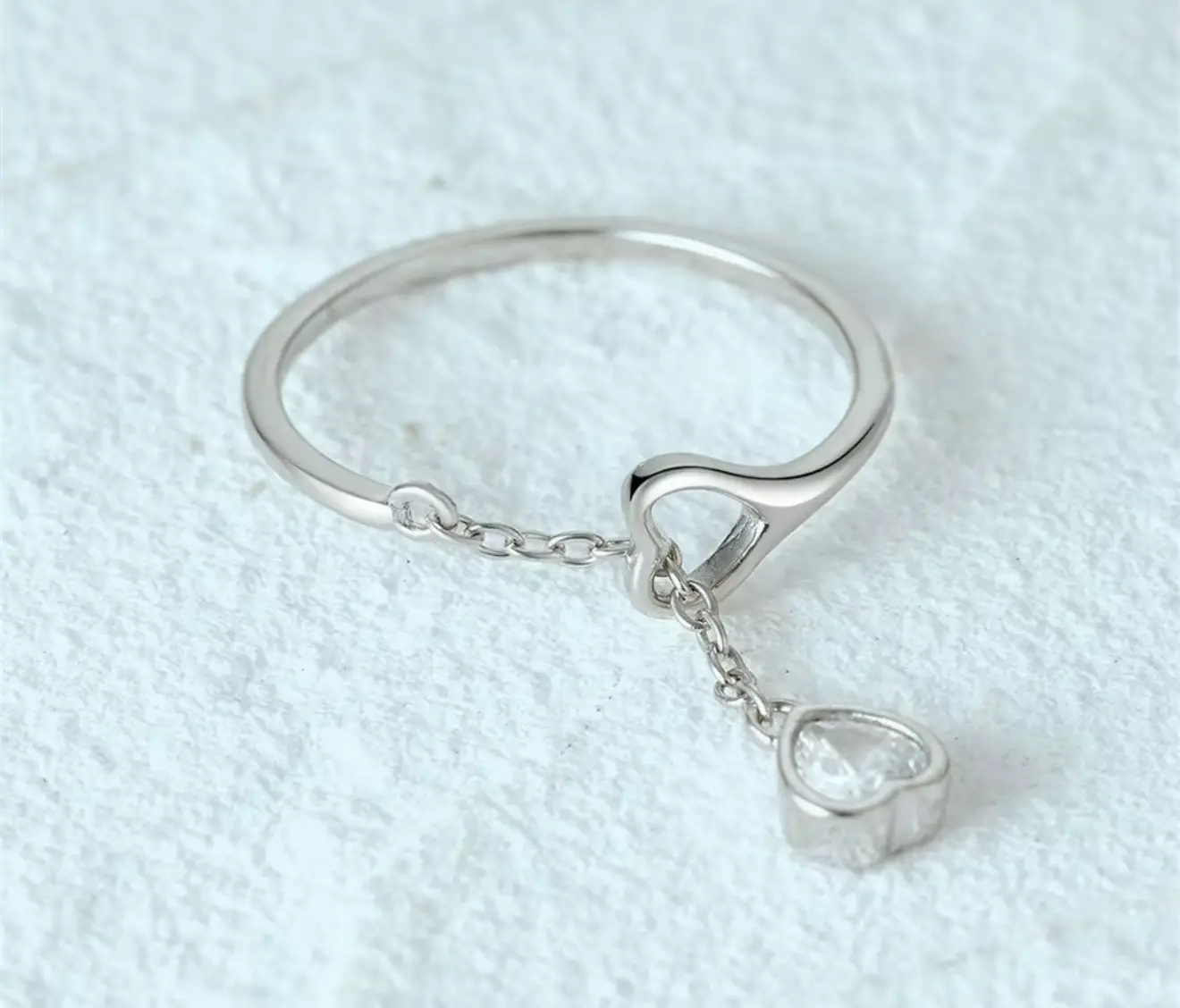 S925 Sterling Silver Adjustable Chain Ring with Heart Design - Image 11
