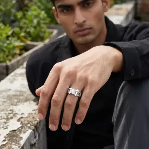 White Gold S925 Silver Rings DVVS1 Moissanite 1CT 2CT Round Shape Moissanite Stones Men Silver 925 Ring