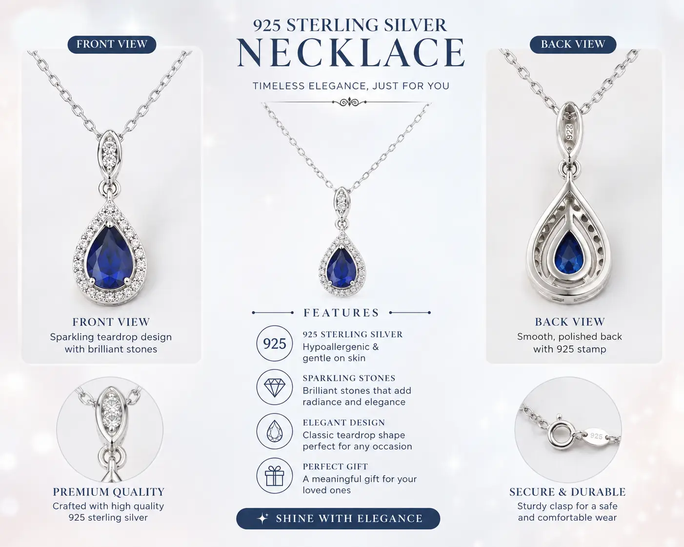 925 Sterling Silver Necklace with Lab-Grown Ruby and Sapphire Link Chain - Image 6
