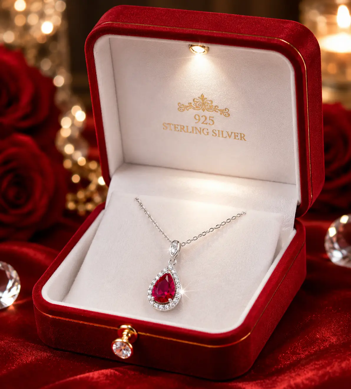 925 Sterling Silver Necklace with Lab-Grown Ruby and Sapphire Link Chain - Image 2