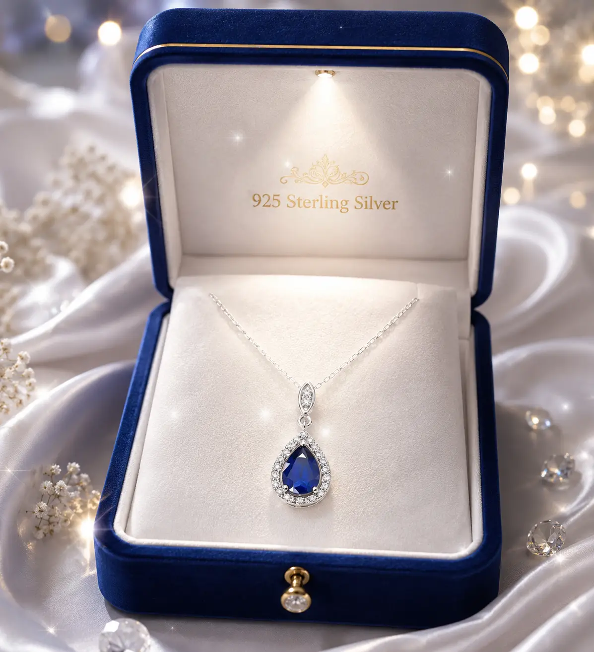 925 Sterling Silver Necklace with Lab-Grown Ruby and Sapphire Link Chain