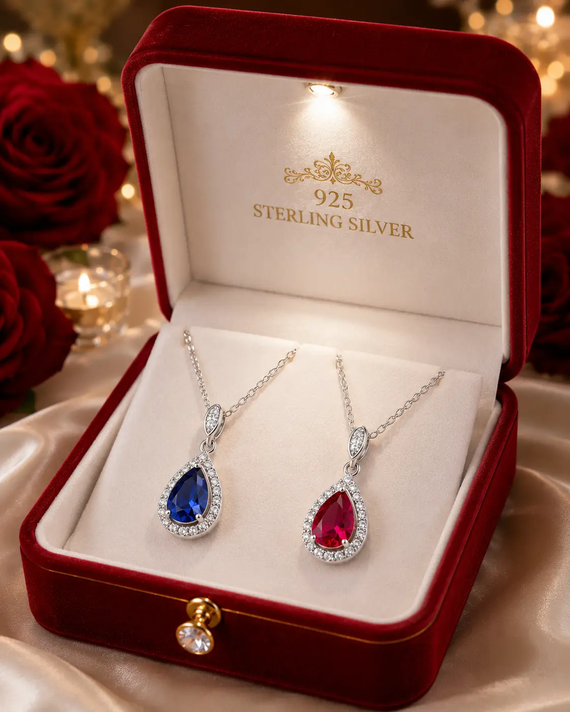 925 Sterling Silver Necklace with Lab-Grown Ruby and Sapphire Link Chain - Image 8