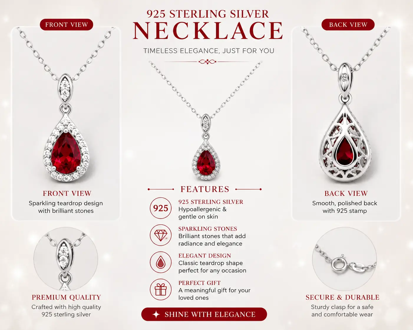 925 Sterling Silver Necklace with Lab-Grown Ruby and Sapphire Link Chain - Image 3