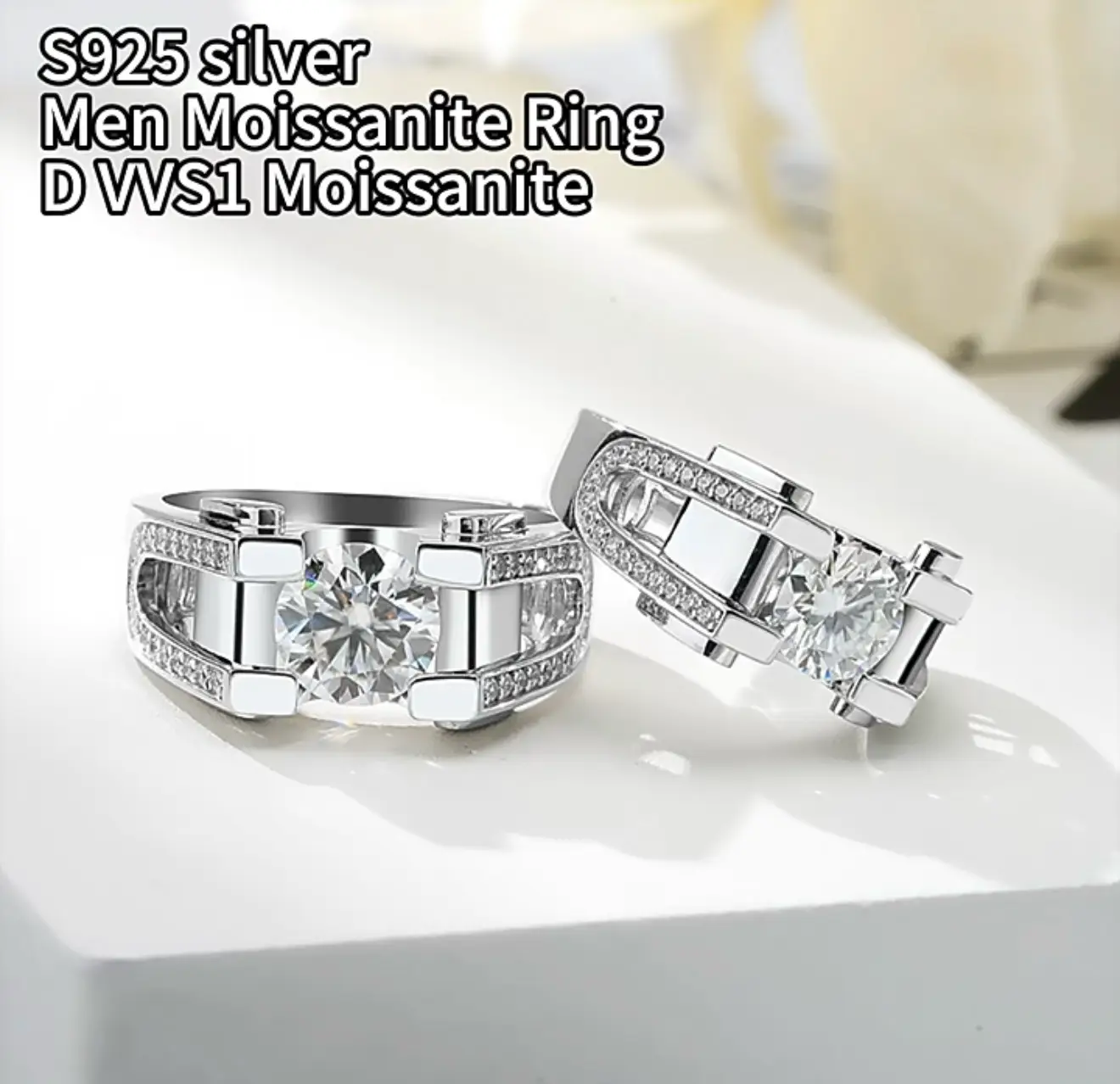 White Gold S925 Silver Rings DVVS1 Moissanite 1CT 2CT Round Shape Moissanite Stones Men Silver 925 Ring - Image 16