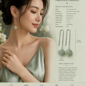 Natural Jadeitea Blue Water Rose Earrings are a beautiful blend of elegance graceful long-chain design with elegant jade Inlaid Fashion Female Accessories Jewellery