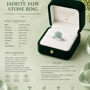 Natural Jadeite Blue Water Rose Jade Rings S925 Silver Women's Jewellery Charm Gift