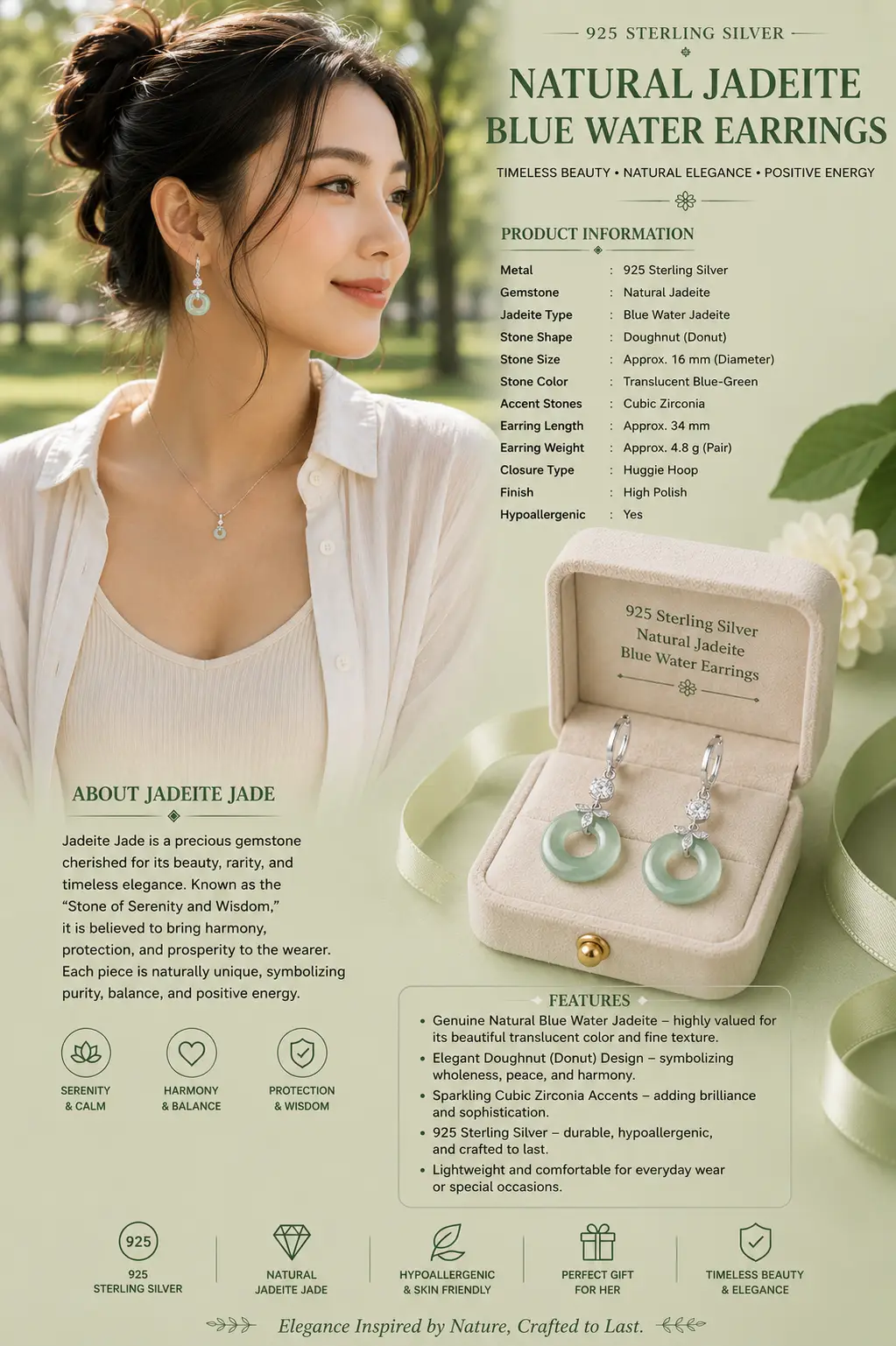 Natural Jadeitea Earrings S925 Silver Inlaid Fashion Female Accessories Jewellery - Image 4