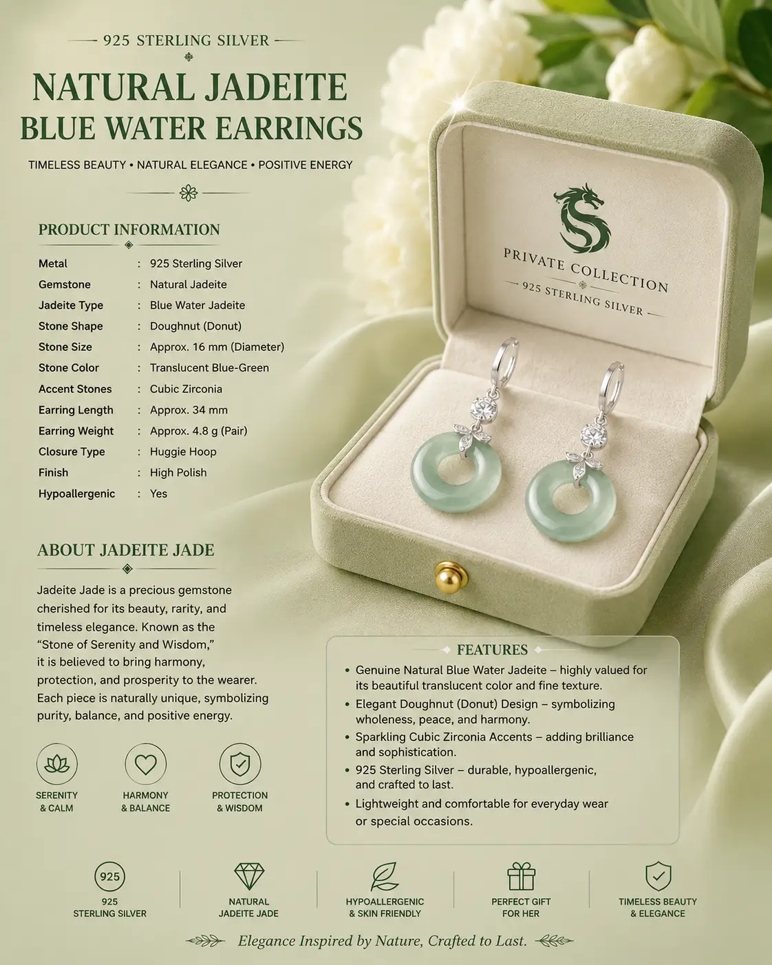 Natural Jadeitea Earrings S925 Silver Inlaid Fashion Female Accessories Jewellery