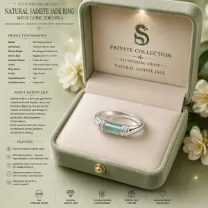 Natural Jadeite blue water ring with 925 sterling silver and CZ