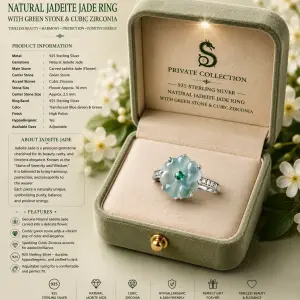 Natural Jadeite Blue Water Peach Blossom Rings S925 Silver Fine Jewelry Rings Original Design Adjustable Women's Rings