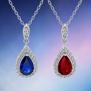 925 Sterling Silver Necklace with Lab-Grown Ruby and Sapphire Link Chain