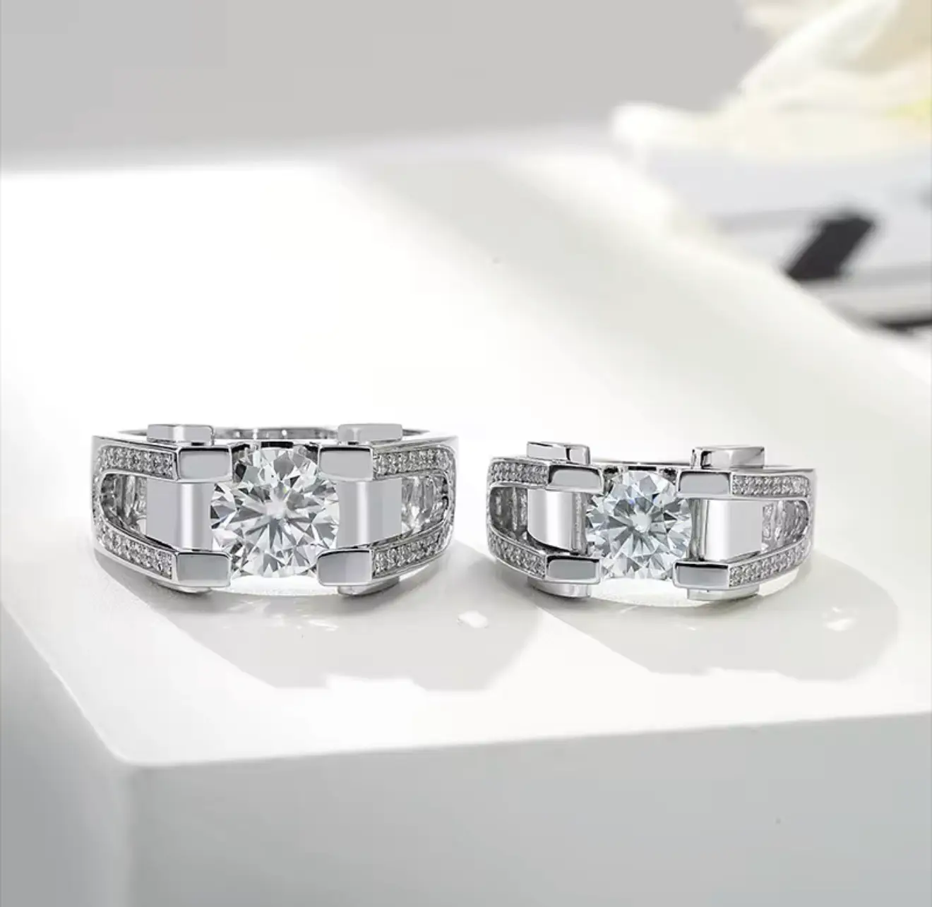 White Gold S925 Silver Rings DVVS1 Moissanite 1CT 2CT Round Shape Moissanite Stones Men Silver 925 Ring - Image 12