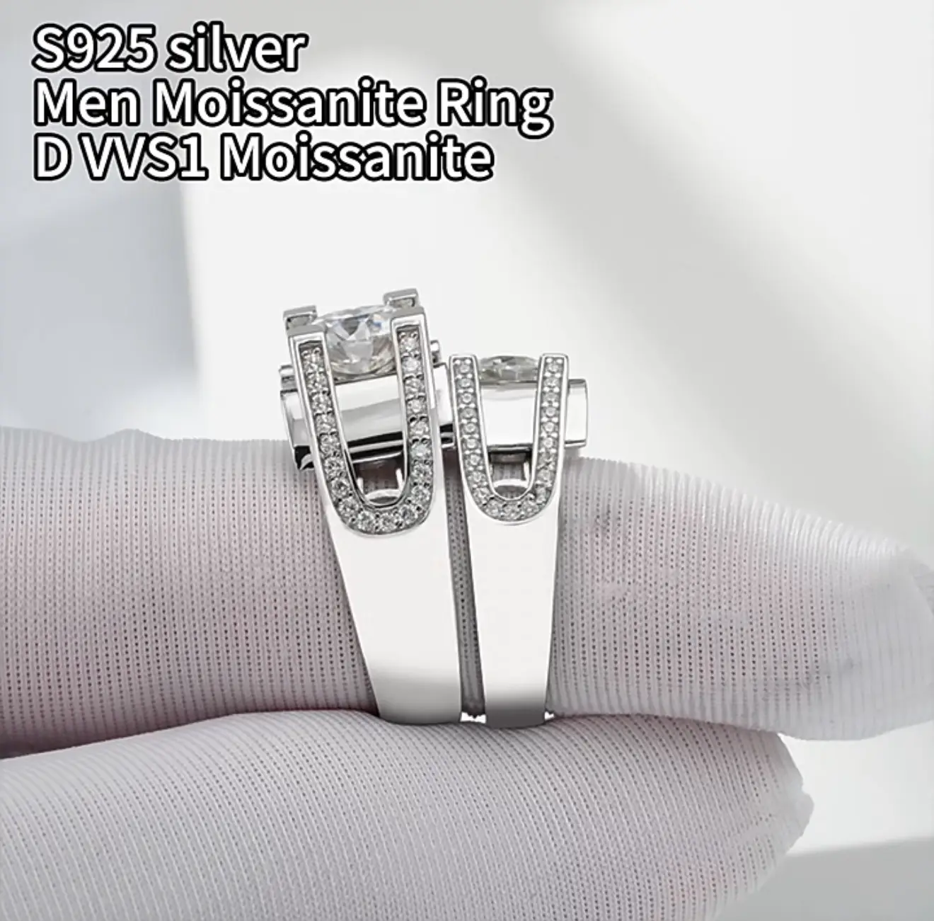 White Gold S925 Silver Rings DVVS1 Moissanite 1CT 2CT Round Shape Moissanite Stones Men Silver 925 Ring - Image 11