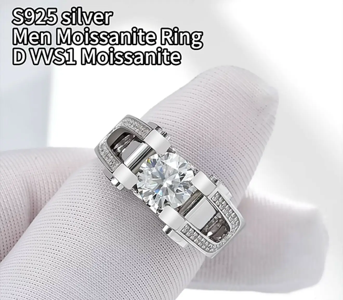 White Gold S925 Silver Rings DVVS1 Moissanite 1CT 2CT Round Shape Moissanite Stones Men Silver 925 Ring - Image 10