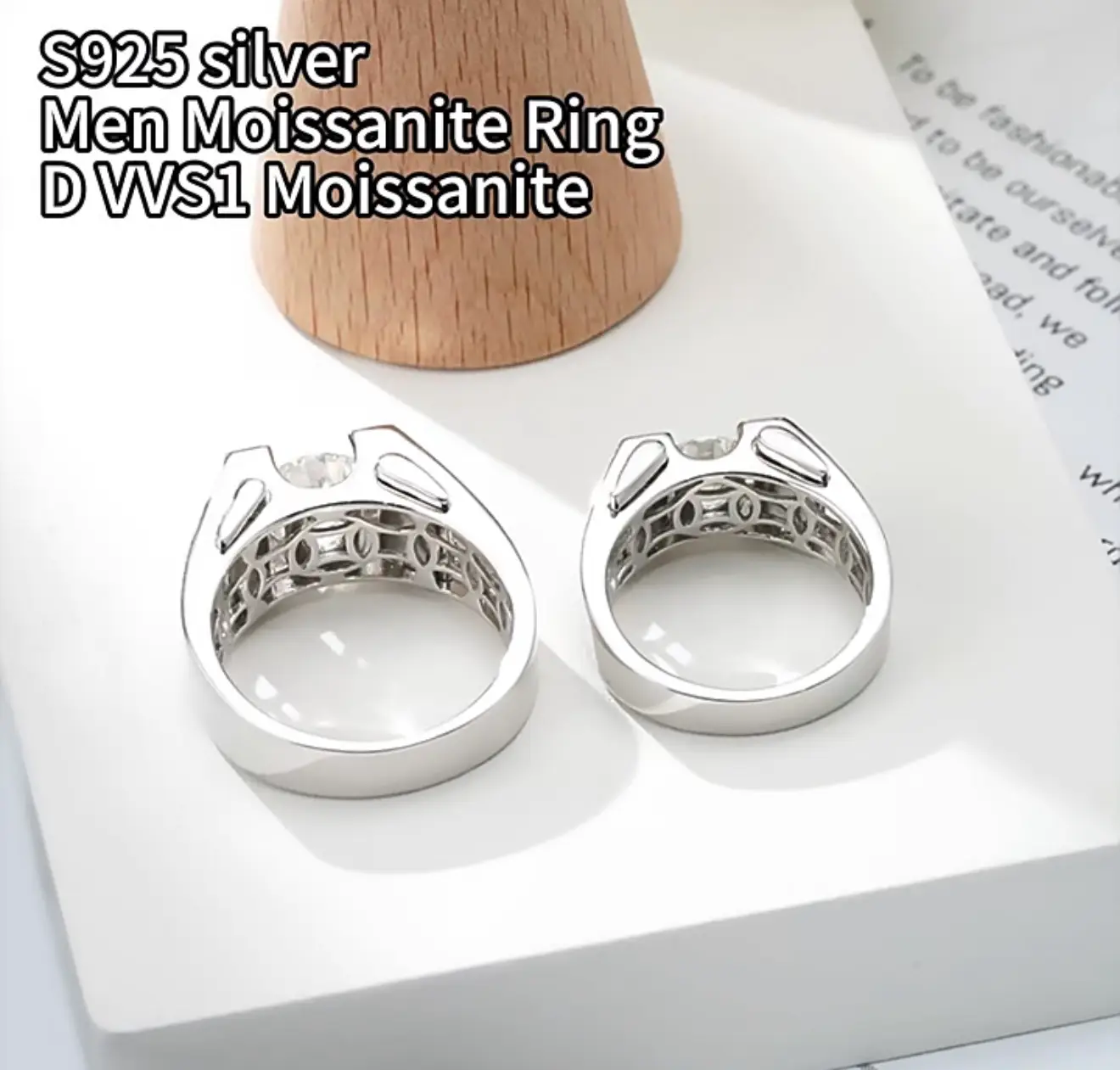 White Gold S925 Silver Rings DVVS1 Moissanite 1CT 2CT Round Shape Moissanite Stones Men Silver 925 Ring - Image 9