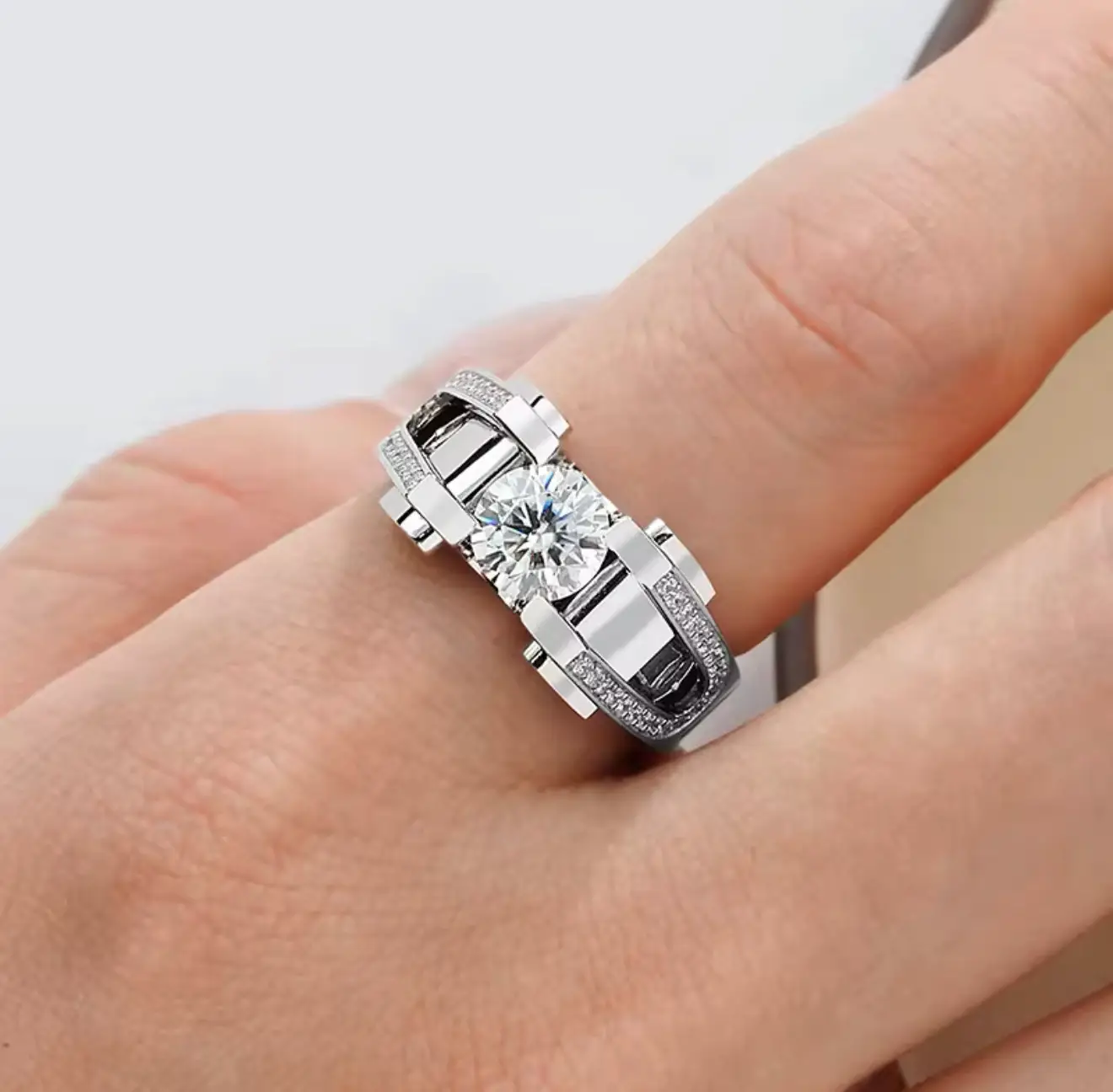 White Gold S925 Silver Rings DVVS1 Moissanite 1CT 2CT Round Shape Moissanite Stones Men Silver 925 Ring - Image 8