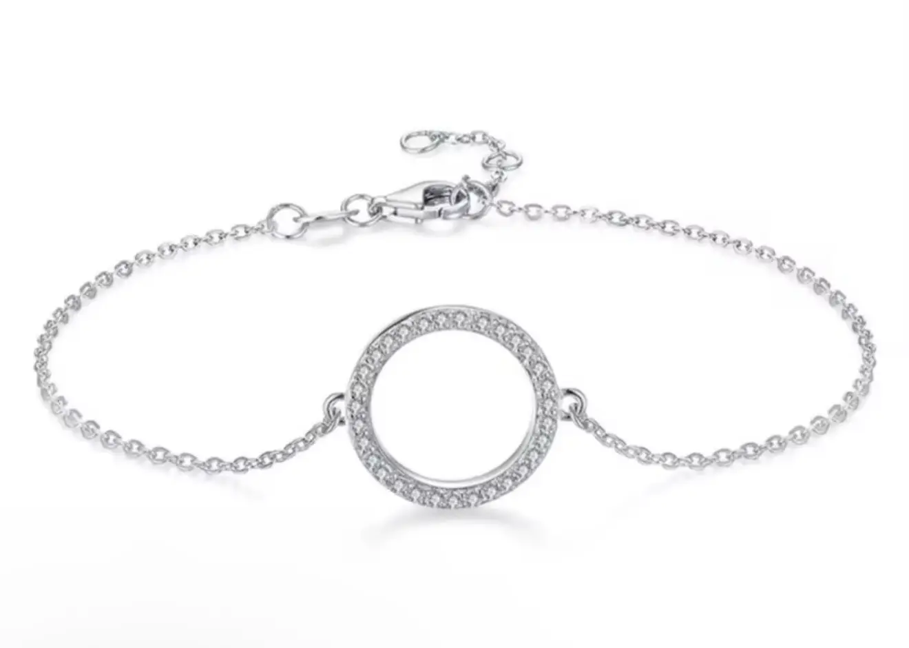 Women Sterling Silver Private Custom Engraved Zircon Rhodium Plated Trendy Chain Link Circle Charm Bracelets - Image 13