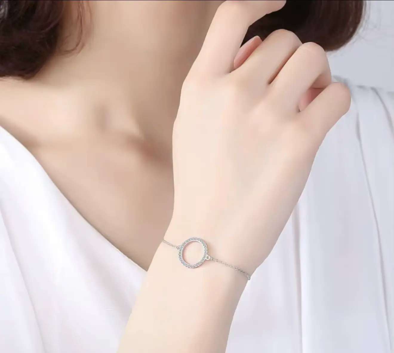 Women Sterling Silver Private Custom Engraved Zircon Rhodium Plated Trendy Chain Link Circle Charm Bracelets - Image 10