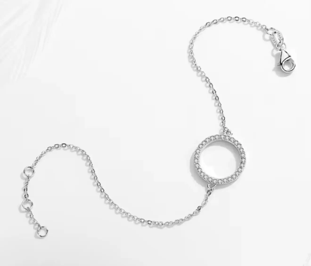 Women Sterling Silver Private Custom Engraved Zircon Rhodium Plated Trendy Chain Link Circle Charm Bracelets - Image 8